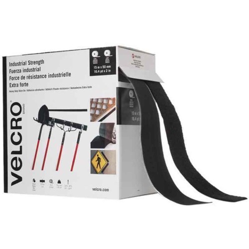 Velcro® Brand Industrial Strength Tape 30636 Heavy Duty 16.4yd x 2in Strong Adhesive Black Hook and Loop Roll for Mounting Hanging Organization Indoor Use High Holding Power Professional Grade- HM0698