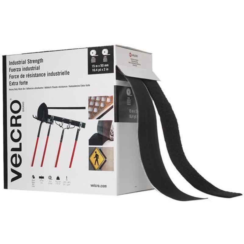 Velcro® Brand Industrial Strength Tape 30636 Heavy Duty 16.4yd x 2in Strong Adhesive Black Hook and Loop Roll for Mounting Hanging Organization Indoor Use High Holding Power Professional Grade- HM0698