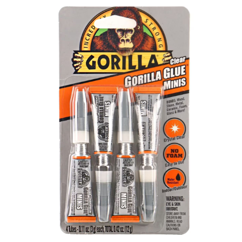 Gorilla Glue Clear Minis Water-Resistant Indoor/Outdoor Non-Foaming Adhesive, Transparent, 3gm each, 4Pcs - HM0745