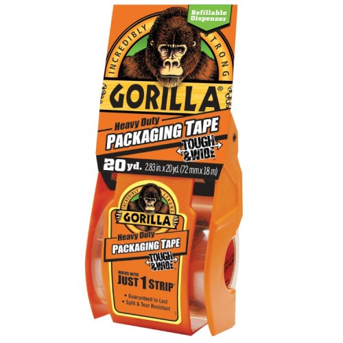 Gorilla Packaging Tape Tough & Wide with Dispenser Heavy-Duty and Clear 2.83-inch x 20 yd HM0543