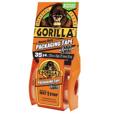 Gorilla Packaging Tape Tough & Wide with Dispenser Heavy-Duty and Clear 2.83-inch x 35 yd HM0366