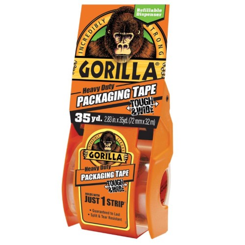 Gorilla Packaging Tape Tough & Wide with Dispenser Heavy-Duty and Clear 2.83-inch x 35 yd HM0366