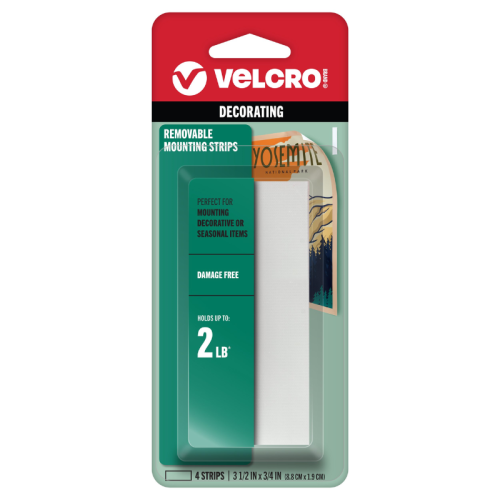 VELCRO® Brand Removable Mounting Strips | 4 strips | size 1/2 x 3/4 | Tape – Damage-Free Hanging for Photos & Posters, Holds Up to 2 lbs, 0–120 °F (Indoor Use) HM0761