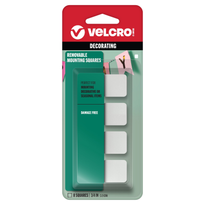 VELCRO® Brand Removable Mounting Squares | 8 squares in a pack | Size 3/4 in | – Damage-Free Hanging (Made in USA) | Hook & Loop Adhesive Squares for Photos & Posters | Holds Up to 2 lbs HM0762