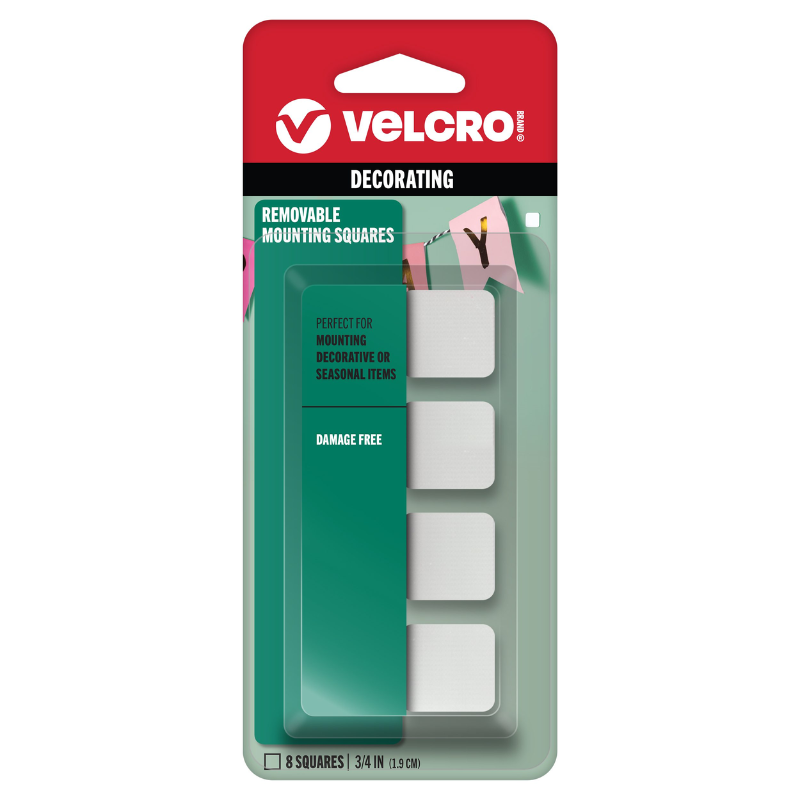 VELCRO® Brand Removable Mounting Squares | 8 squares in a pack | Size 3/4 in | – Damage-Free Hanging (Made in USA) | Hook & Loop Adhesive Squares for Photos & Posters | Holds Up to 2 lbs HM0762