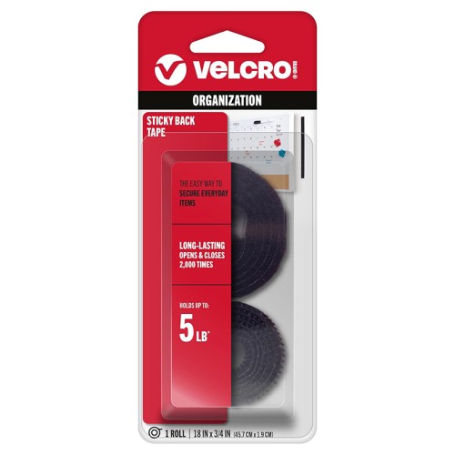 VELCRO Brand Sticky Back Tape 18 Inch x 3/4 Inch Black Strong Self Adhesive Hook and Loop Fastener for Home Office Classroom DIY Crafts and Indoor Organization- HM0674