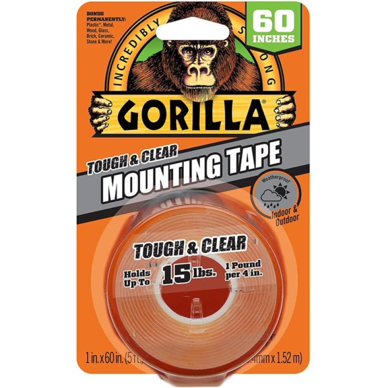 Gorilla Tough & Clear Mounting Tape Strong and Versatile Double Sided Tape 1 In. x 60 In. HM0550