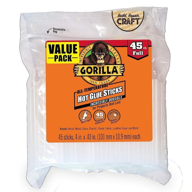 Gorilla Hot Glue Sticks 4 in Full Size 45 Count Strong and Versatile Hot Melt Adhesive HM0632