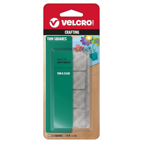 VELCRO Brand Thin Clear Mounting Squares | 7/8 Inch Pack 12 | Adhesive Sticky Back for Homeschool Supplies, Kids Crafts, or Home Office | Strong Hold- HM0763
