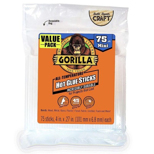 Gorilla Hot Glue Sticks 4 inches Mini 75 Count Strong and Versatile Hot Melt Adhesive HM0548