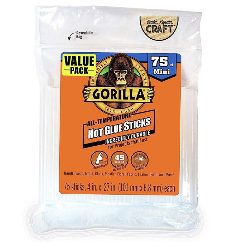 Gorilla Hot Glue Sticks 4 inches Mini 75 Count Strong and Versatile Hot Melt Adhesive HM0548