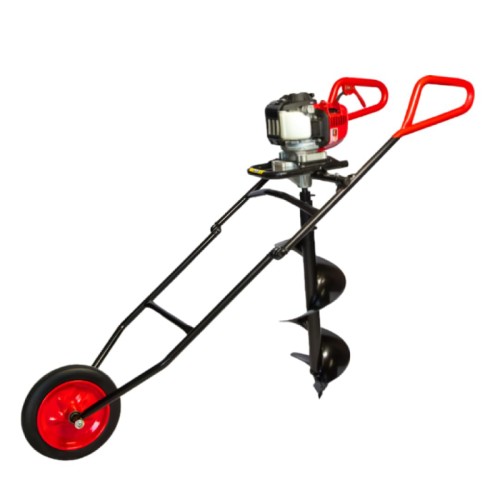 BKR® Earth Auger with 12 Inch Drill Bit Post Hole Digger 68cc Displacement | 3.5Hp 2 Stroke Air cooled Petrol Engine Perfect for Agriculture | Trolley type with wheel LG0682