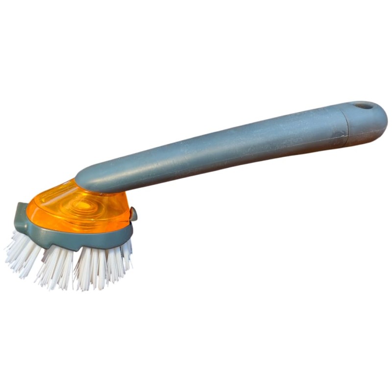 Casabella Smart Scrub Soap Dispensing Dish Brush – Heavy-Duty Kitchen Cleaner with Built-in Scraper and Comfort Grip Handle -HM0267