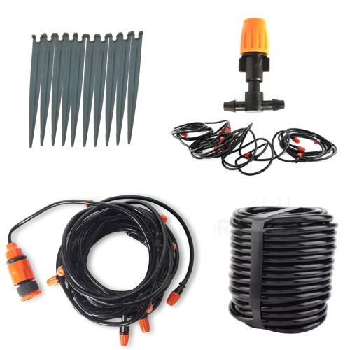 BKR® Automatic Watering Sprinkler System, Attached Mist Cooling Kit & 10-Meter Pipe Set - Complete Garden Irrigation Kit- LG0651