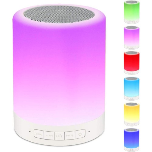 BKR Smart Touch Bluetooth Speaker Night Lamp – 5-in-1 Wireless LED Bedside Light, Touch Support, Color-Changing Mood Lamp with SD/AUX Support – Best Gift...- HM0709