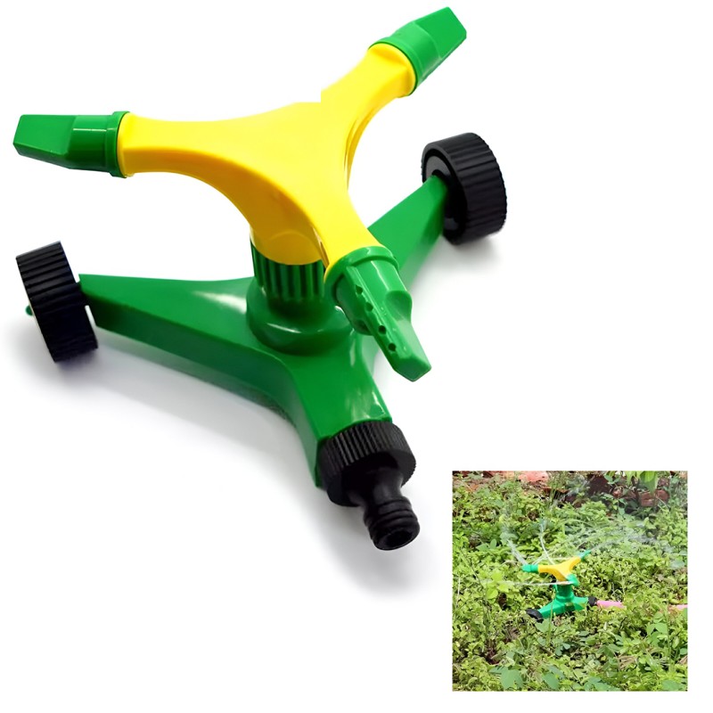 BKR Impulse Garden Sprinkler 3-Arm Triangle with Wheels – 360° Rotating Lawn Water Sprinkler for Efficient Irrigation – LG0319
