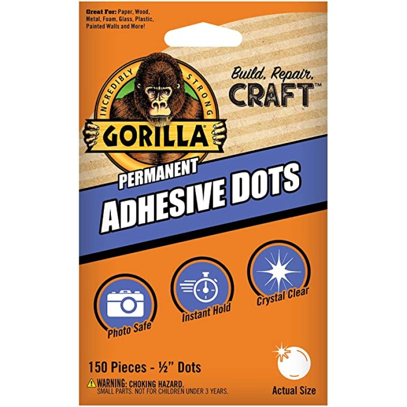 Gorilla Permanent Adhesive Dots, Double-Sided, 150 Pieces