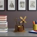 BKR® Wooden Windmill Showpiece Stand – Unique Flower Pot Pen Stand for Home Office Decor and Gift for Garden Lovers LG0675