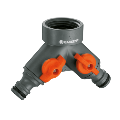 GARDENA 938-20  Y-Type Two Way Connector 3/4 inch female Inlet connect and 16mm male Outlet 