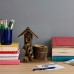 BKR® Wooden Pot House Pen Stand – Decorative Showpiece with Mini Planter and Stair Design for Home Office Garden Décor and Gifting LG0674
