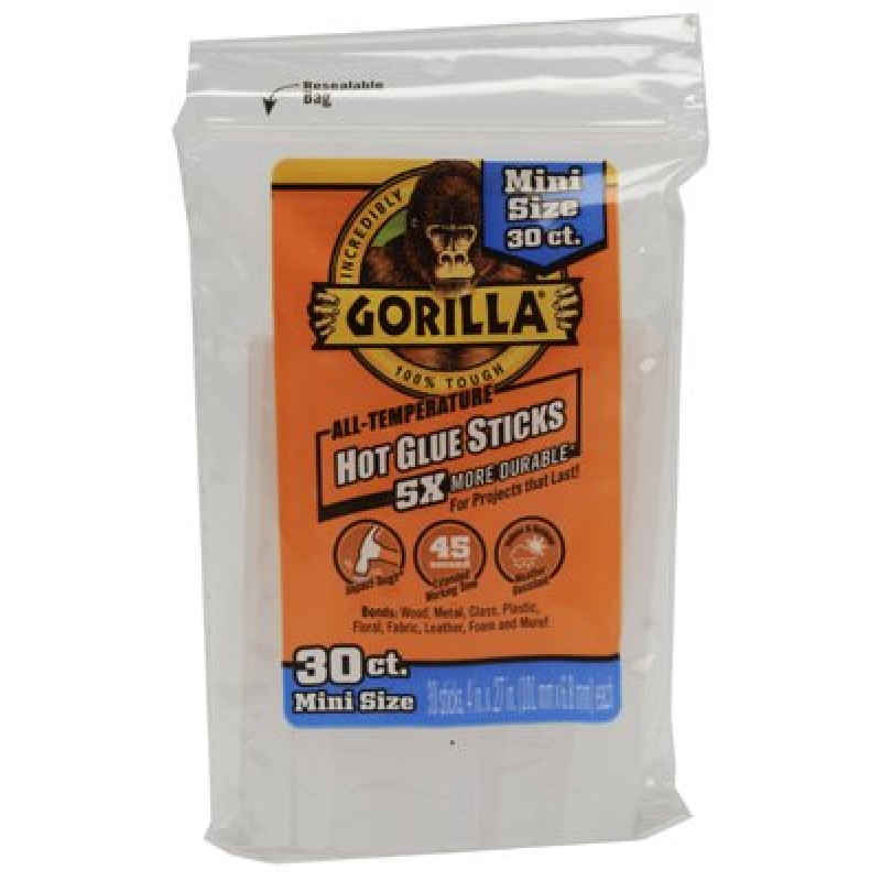 Gorilla Hot Glue Sticks 4 inches Mini 30 count - HM0547