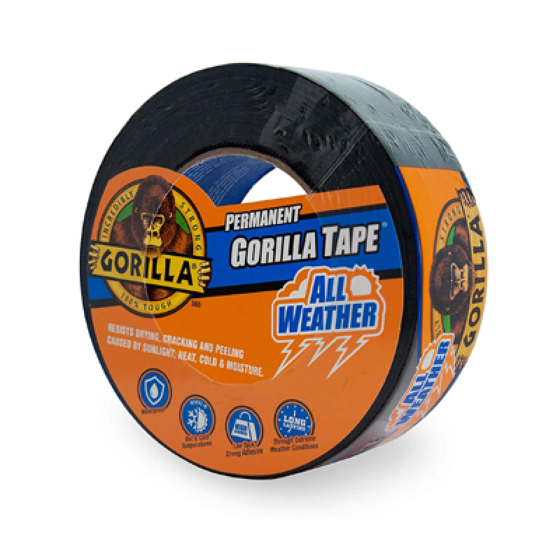 Gorilla All Weather Outdoor Waterproof Duct Tape, UV and Temperature Resistant, 1.88" x 25 yd, Black HM0627