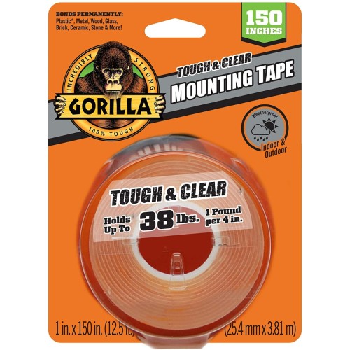Gorilla Tough & Clear Double Sided XL Mounting Tape, 1 inch x 150 inches, Clear HM0630