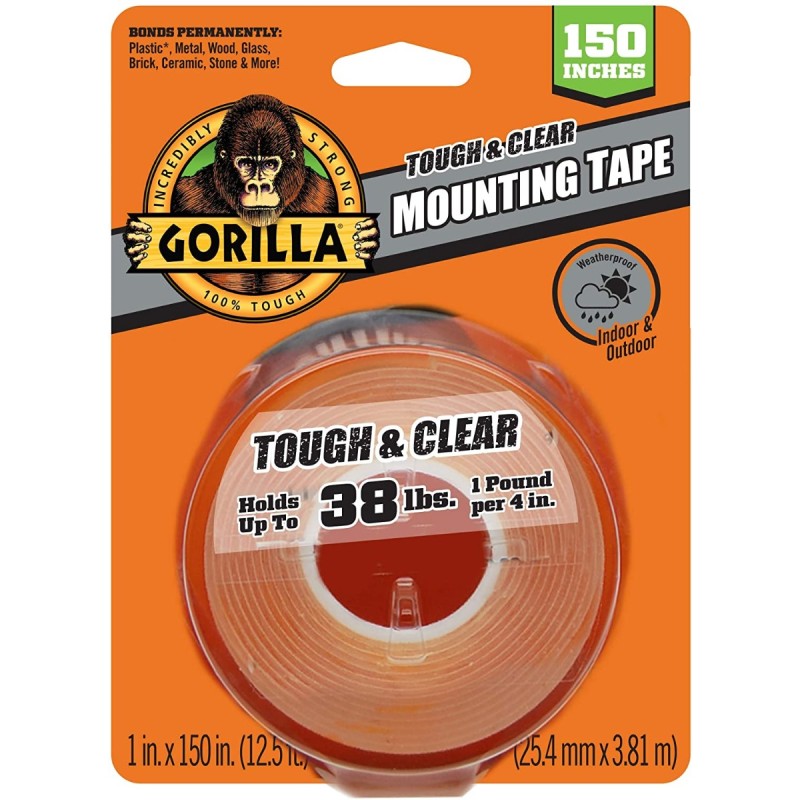 Gorilla Tough & Clear Double Sided XL Mounting Tape, 1 inch x 150 inches, Clear HM0630