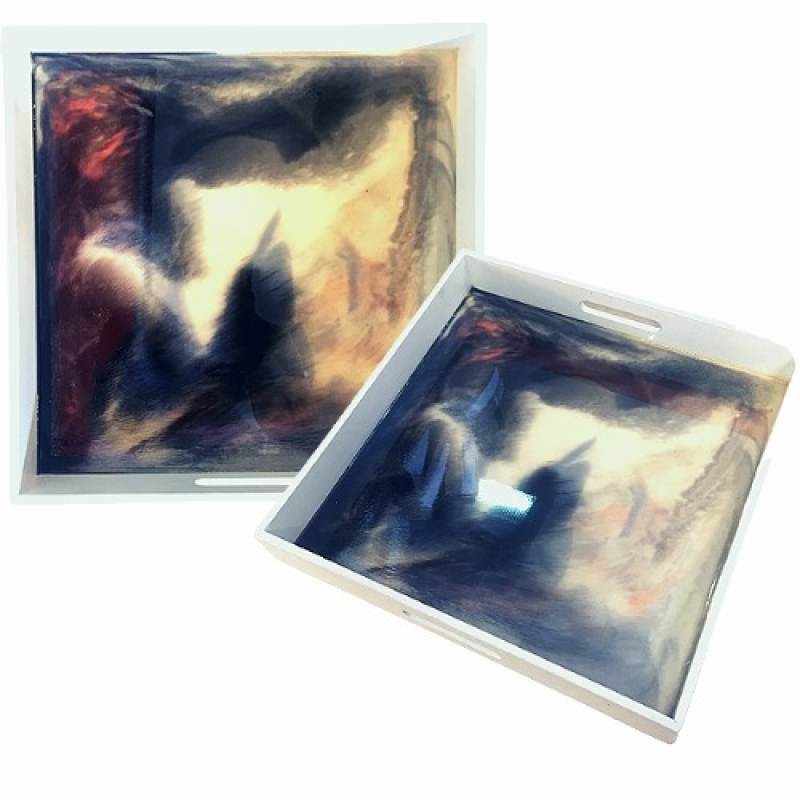 Handmade Resin Art Wooden Tray 15x15 Inches