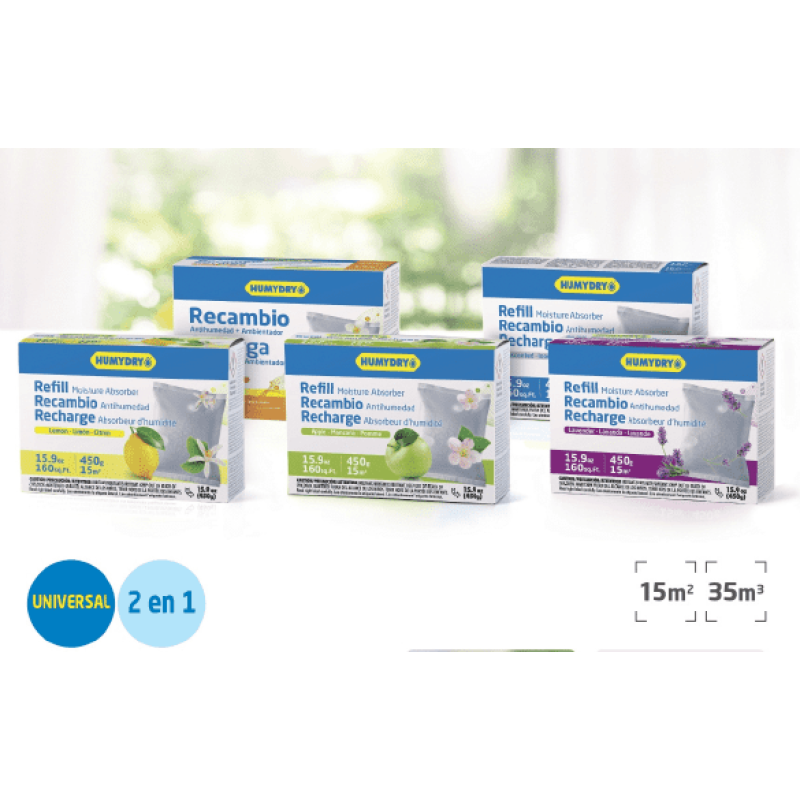 HUMYDRY Dehumidifier with Air Freshener Refill 450g Lavender Made in Spain  