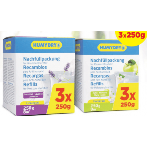 Humydry Dehumidifier Refills 3 X 250 gm Pack Lavender Made In Spain 