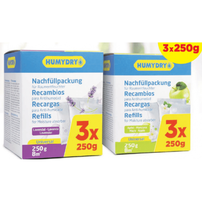 Humydry Dehumidifier Refills 3 X 250 gm Pack Lavender Made In Spain 