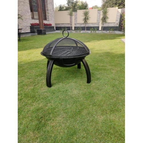 BKR® Premium Quality Round Firepit with Skewers for Barbecuing Outdoor 58 x 58 x 33 cm, 18.5kg weight without Wheel High- Temperature Powder Coated and Rust Free Material with 5years Warranty| HM0634
