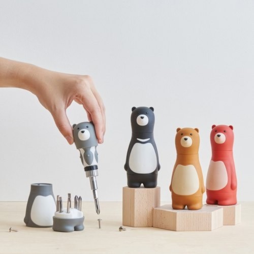 BKR 6-in-1 Cartoon Bear Screwdriver Tool Set – Adorable Multifunctional Ratchet Tool Kit with Magnetic Bits Holder and Non-Slip Grip – Compact and Cute Household Repair Tool- HM0254