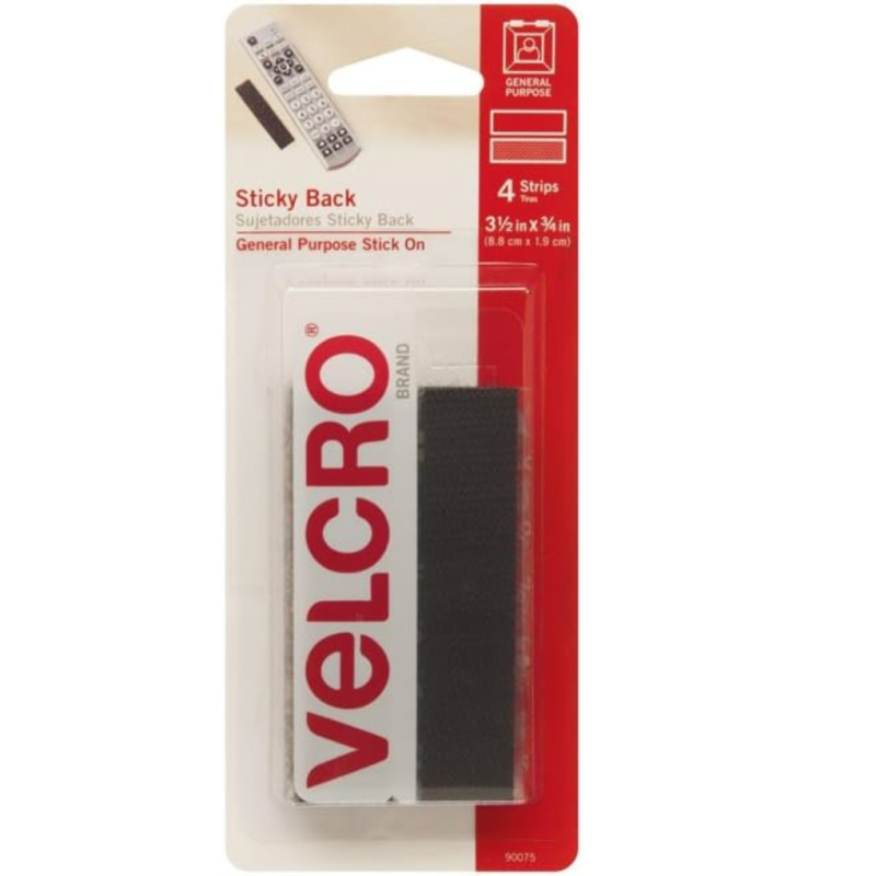 VELCRO® Brand Sticky Back Tape Black 90075 ( 3 1/2 x 3/4 In, 4 Strips ) 