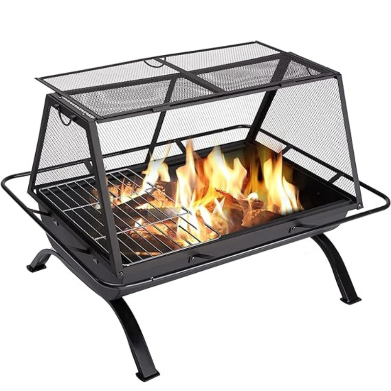 BKR® Premium Quality Portable Firepit with Stand Multi-functional Outdoor Firepit | 95 x 78 x 70 cm, 25kgs weight | High temperature Sand Blasted Metal Finish, Rust free material with 5 years Warranty| LG0937