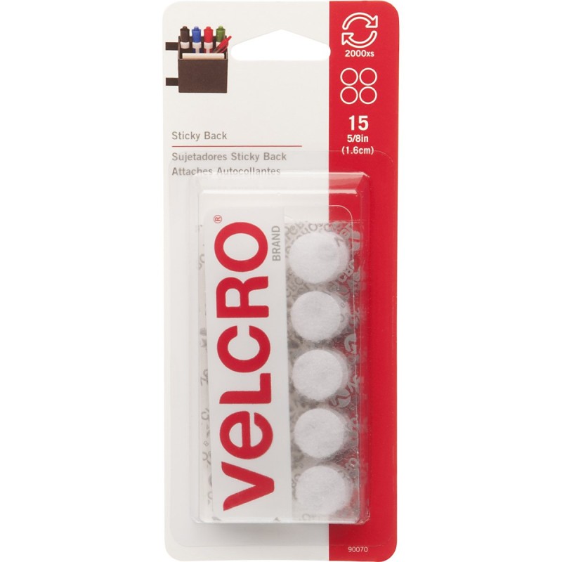 VELCRO® Brand Sticky Back 90070 ( 5/8In Coins, 15 Sets - White )