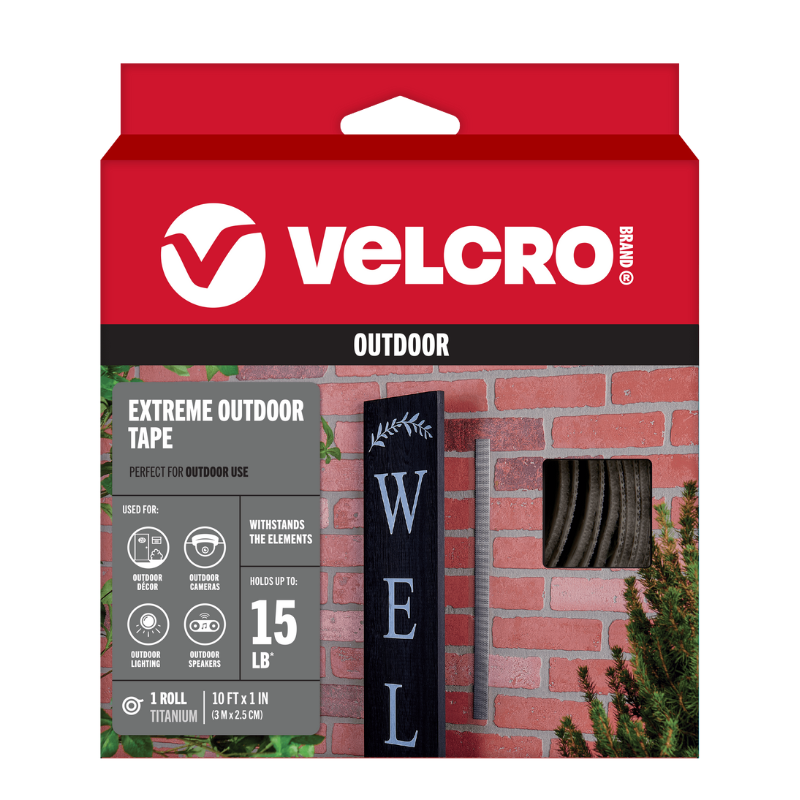 VELCRO® Brand Extreme Outdoor Tape – Heavy-Duty Weather & UV Resistant Hook & Loop Fastener, Holds Up to 15 lbs, 10 ft x 1 in Roll HM0752