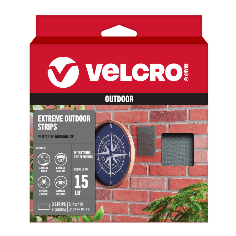 VELCRO® Extreme Outdoor Strips Titanium – 6″×4″ Heavy-Duty UV & Weather-Resistant Hook & Loop 3 strip in a Pack) Holds up to 15 lbs HM0753