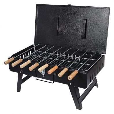 BKR® Iron Suitcase Charcoal Barbeque Grill with 8pcs Skewers Set HM0601
