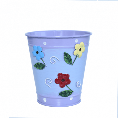 BKR® Garden pot Metal with flower design multi colour 15 cm