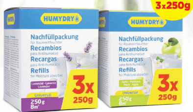 Humydry Dehumidifier Refills 3 X 250 gm Pack Mixed Scented Made In Spain