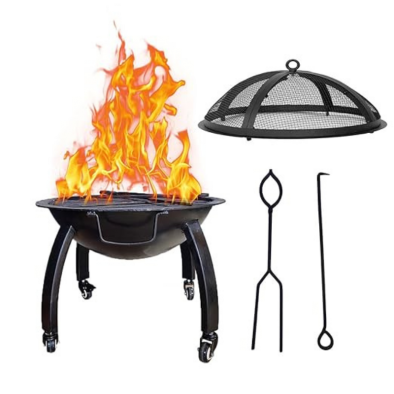 BKR Round firepits with skewers for barbecuing with wheel