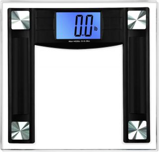 High Accuracy Digital Weigh Scale with 4.3" Large Backlight Display and Step-on Technology, Black- HM0197