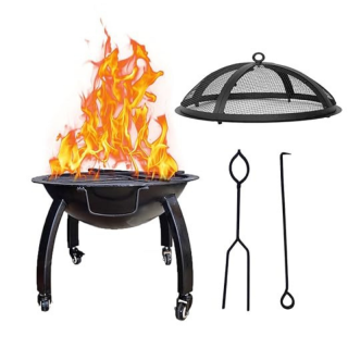 BKR Round firepits with skewers for barbecuing with wheel